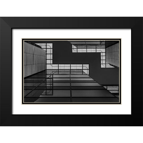 Meeting Of Grids Black Modern Wood Framed Art Print with Double Matting by Van Den, Jef
