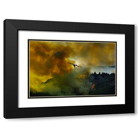 Canadair Aircraft In Action - Fighting For The Salvation Of The Forest. Black Modern Wood Framed Art Print with Double Matting by Grambone, Antonio