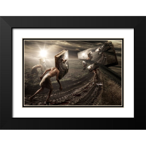 Another Brick Black Modern Wood Framed Art Print with Double Matting by Kiciak, Christophe
