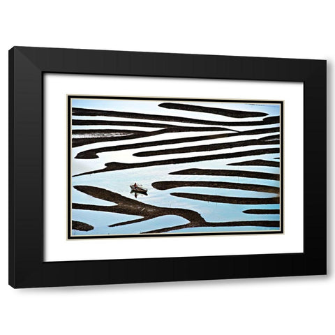 Labyrinth Black Modern Wood Framed Art Print with Double Matting by Gunawan, Lina