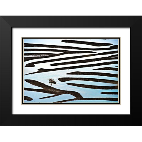 Labyrinth Black Modern Wood Framed Art Print with Double Matting by Gunawan, Lina