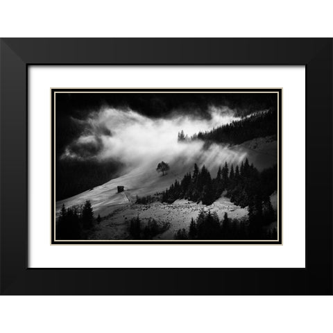 Morning Fog Black Modern Wood Framed Art Print with Double Matting by Bogdan, Marchevca
