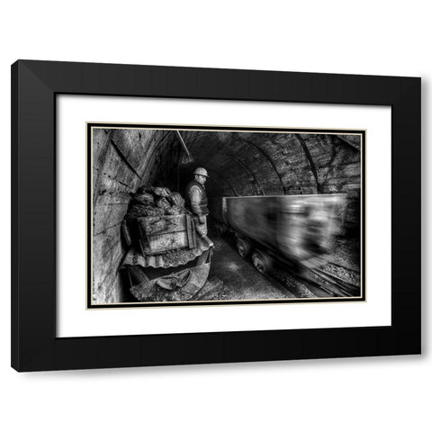 Coal Mine Black Modern Wood Framed Art Print with Double Matting by Basa, Emine