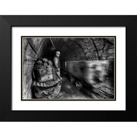 Coal Mine Black Modern Wood Framed Art Print with Double Matting by Basa, Emine