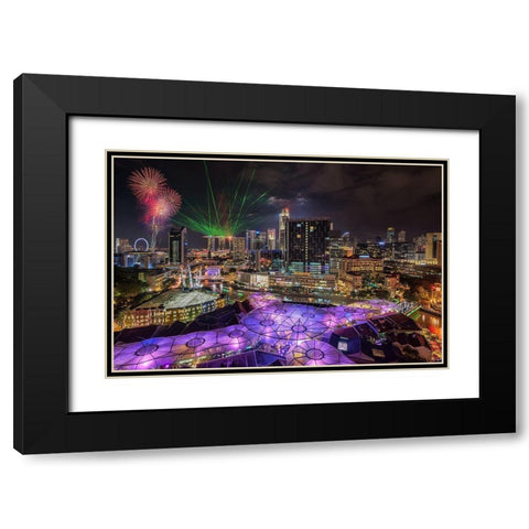 Singapore Clark Quay Night View Black Modern Wood Framed Art Print with Double Matting by Xie, Zexsen
