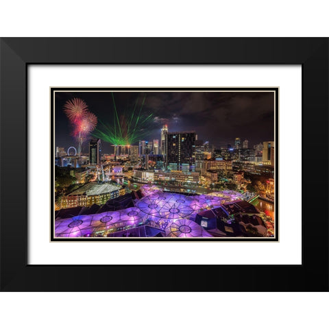 Singapore Clark Quay Night View Black Modern Wood Framed Art Print with Double Matting by Xie, Zexsen