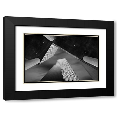 Meeting Of Shapes Black Modern Wood Framed Art Print with Double Matting by Van Den, Jef