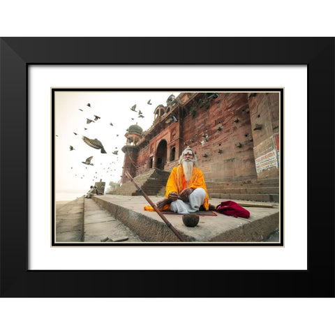 Moksha Black Modern Wood Framed Art Print with Double Matting by J.V, Rakesh