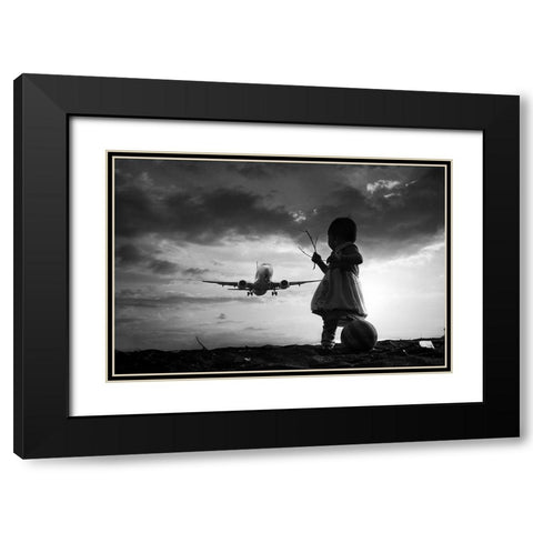 Fly Again Black Modern Wood Framed Art Print with Double Matting by Trijoko