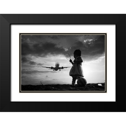 Fly Again Black Modern Wood Framed Art Print with Double Matting by Trijoko