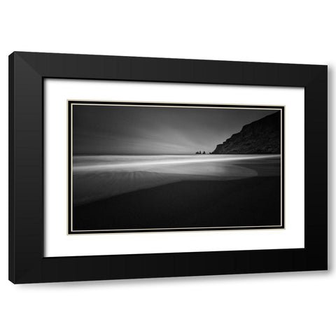 ... Black Beach Black Modern Wood Framed Art Print with Double Matting by Hoffmann, Raymond