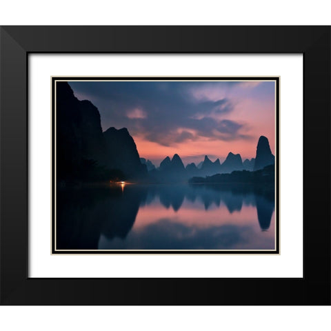 The Dawn Of Li River Black Modern Wood Framed Art Print with Double Matting by Zhang, Yan
