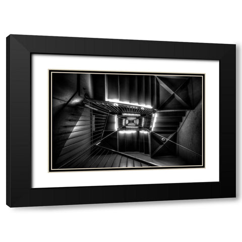 X-Spiral Black Modern Wood Framed Art Print with Double Matting by Hara, Tomoshi