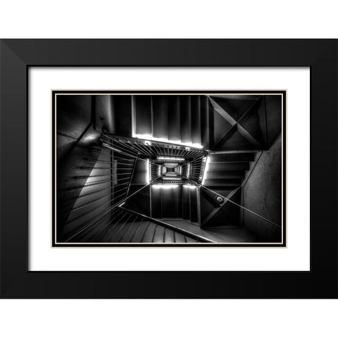 X-Spiral Black Modern Wood Framed Art Print with Double Matting by Hara, Tomoshi
