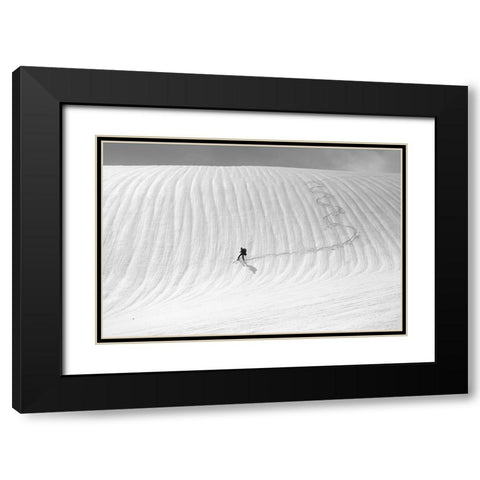 Snow Wave Surfing Black Modern Wood Framed Art Print with Double Matting by Svoboda MQEP, Peter