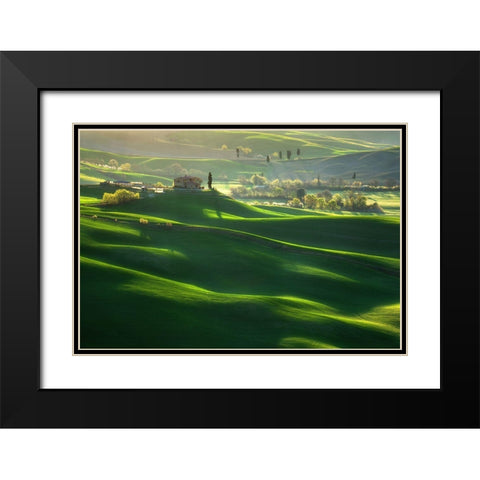 Green Waves... Black Modern Wood Framed Art Print with Double Matting by Browko, Krzysztof