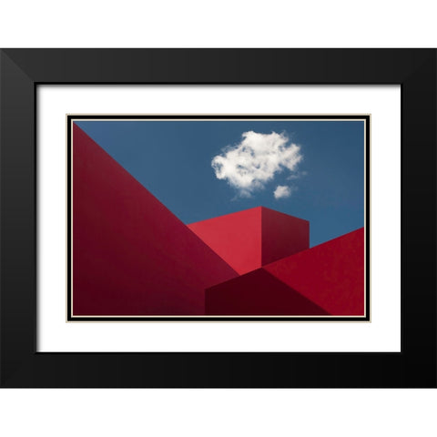 Red Shapes Black Modern Wood Framed Art Print with Double Matting by Borges, Hugo