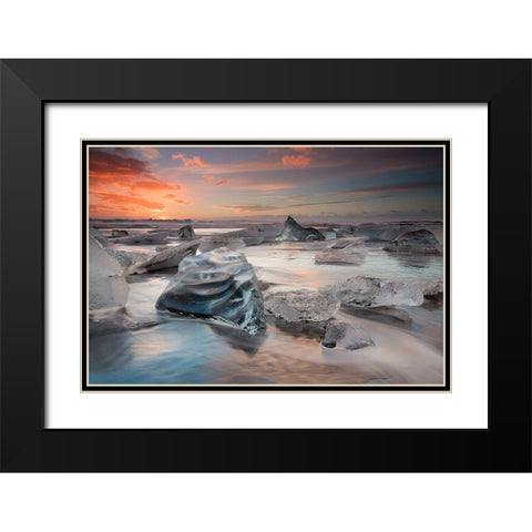 Glacial Lagoon Beach Black Modern Wood Framed Art Print with Double Matting by Baroni, Massimo