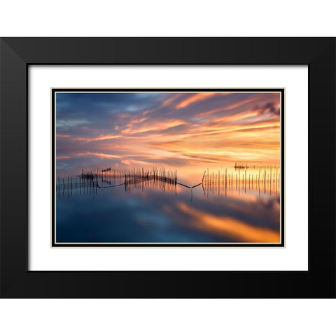 Fishnets Black Modern Wood Framed Art Print with Double Matting by Beut, Jose