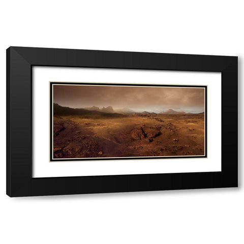 Volcanic Landscape In The Morning Fog Black Modern Wood Framed Art Print with Double Matting by Schumacher, Nicolas