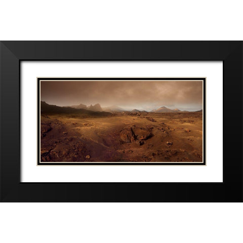 Volcanic Landscape In The Morning Fog Black Modern Wood Framed Art Print with Double Matting by Schumacher, Nicolas