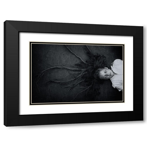 Roots Black Modern Wood Framed Art Print with Double Matting by Delrue, Mirjam