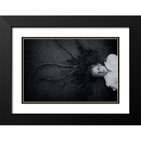 Roots Black Modern Wood Framed Art Print with Double Matting by Delrue, Mirjam