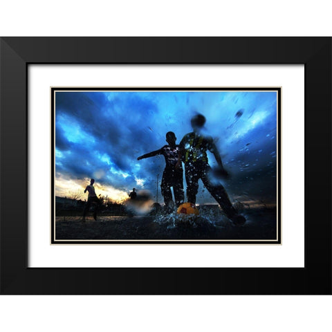 Water And Football Black Modern Wood Framed Art Print with Double Matting by Kuzeyemir