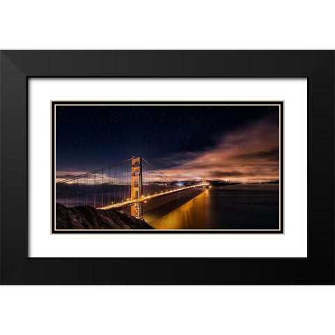 Golden Gate To Stars Black Modern Wood Framed Art Print with Double Matting by De La, Javier