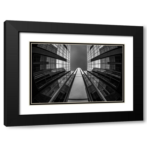 Turning Shapes Black Modern Wood Framed Art Print with Double Matting by Van Den, Jef