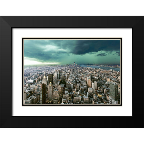 New-York under storm Black Modern Wood Framed Art Print with Double Matting by Pagniez