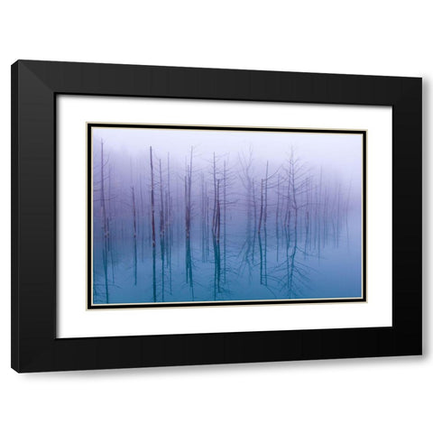Misty Blue Pond Black Modern Wood Framed Art Print with Double Matting by Asami, Osamu