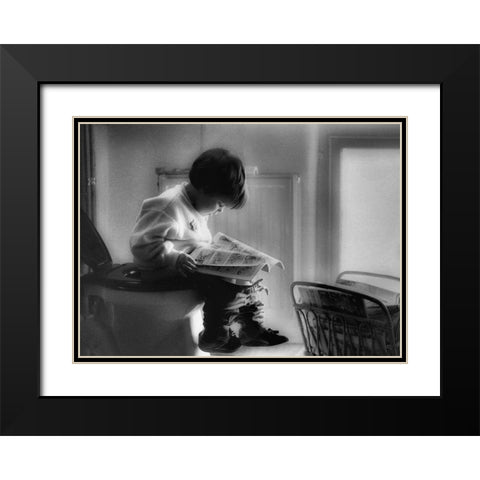 Childhood Series : Poo Time Black Modern Wood Framed Art Print with Double Matting by Depaepe, Yvette