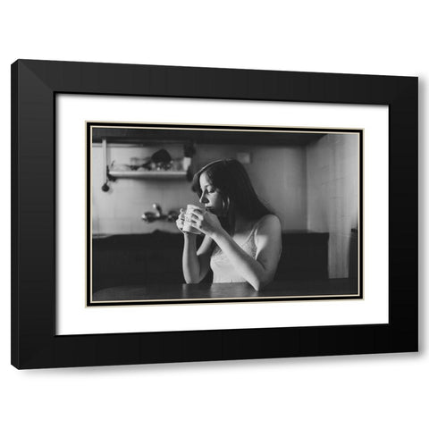 Morning Coffee Black Modern Wood Framed Art Print with Double Matting by Aharon, Rubi