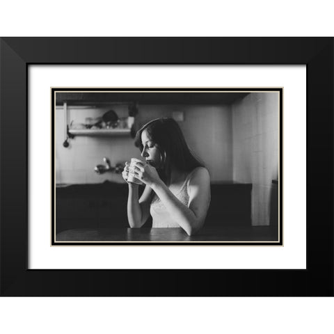 Morning Coffee Black Modern Wood Framed Art Print with Double Matting by Aharon, Rubi