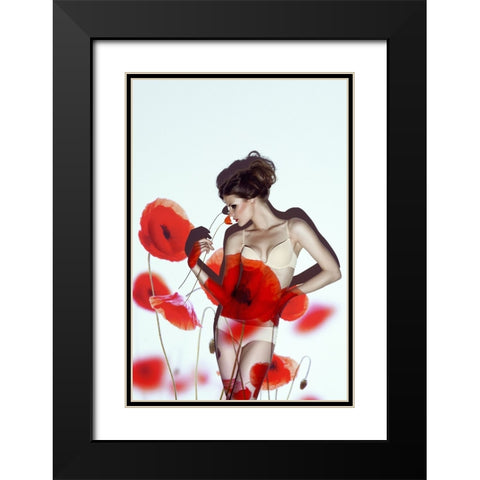 Red Black Modern Wood Framed Art Print with Double Matting by marinastudio