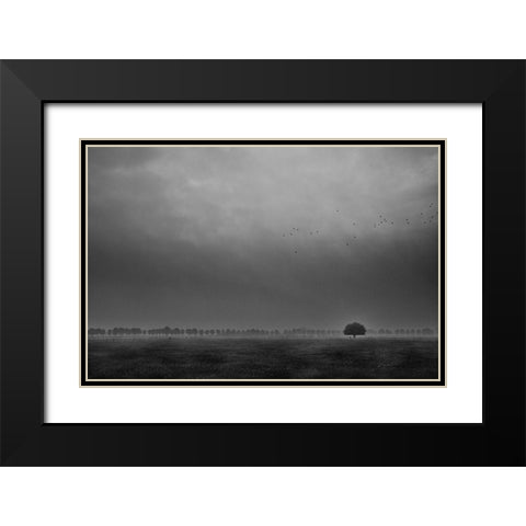 Solitaire Black Modern Wood Framed Art Print with Double Matting by Hageman, Michiel