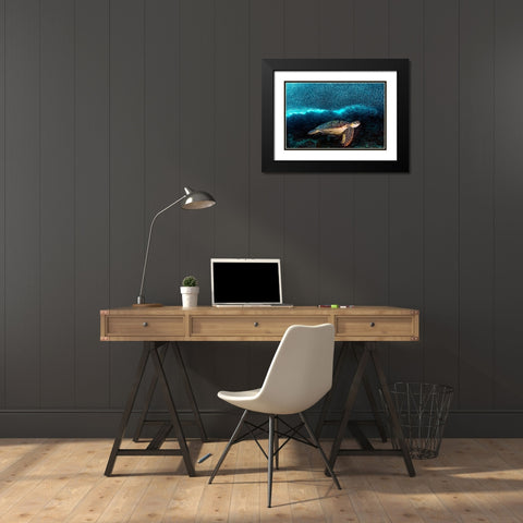 Turtle And Sardines Black Modern Wood Framed Art Print with Double Matting by Jager, Henry