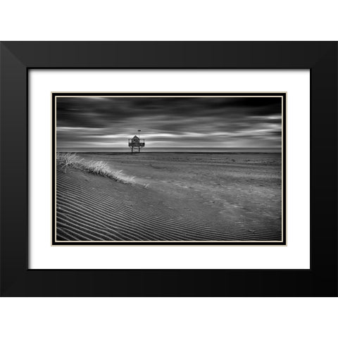 The Beach Hut Black Modern Wood Framed Art Print with Double Matting by Elgar, Peter