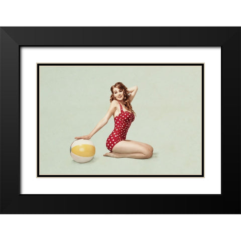 Beach Pin Up Black Modern Wood Framed Art Print with Double Matting by Peeters, Bart