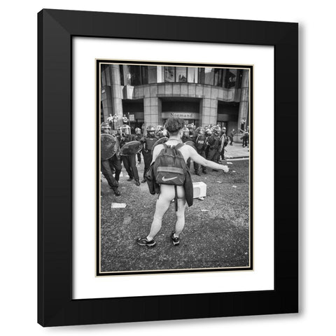 London Riot 03 Black Modern Wood Framed Art Print with Double Matting by Santos, Carlos Grury