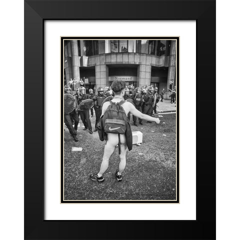 London Riot 03 Black Modern Wood Framed Art Print with Double Matting by Santos, Carlos Grury