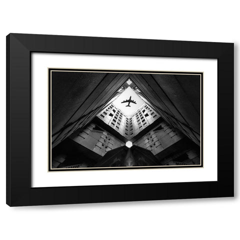 Plane City Black Modern Wood Framed Art Print with Double Matting by Christophe, Correy