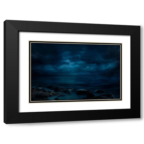 Moonlight Over Distant Shores Black Modern Wood Framed Art Print with Double Matting by Marthinussen, Willy