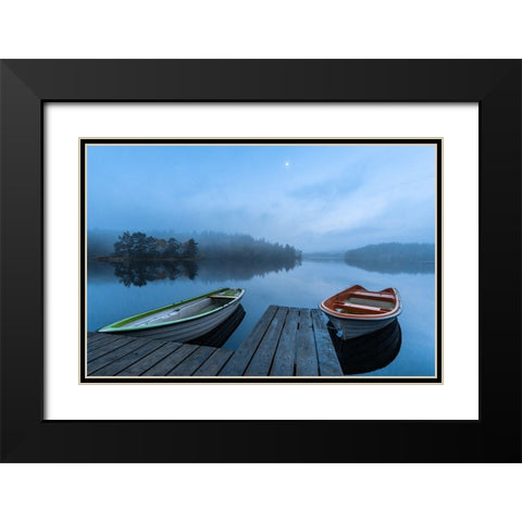 Dawn At The Lake Black Modern Wood Framed Art Print with Double Matting by Pettersson, Benny