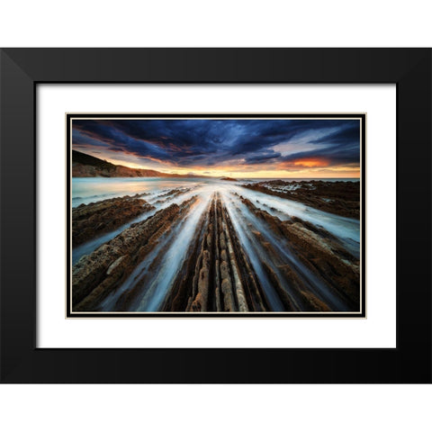 Zumaia Flysch Black Modern Wood Framed Art Print with Double Matting by Pablo De, Juan