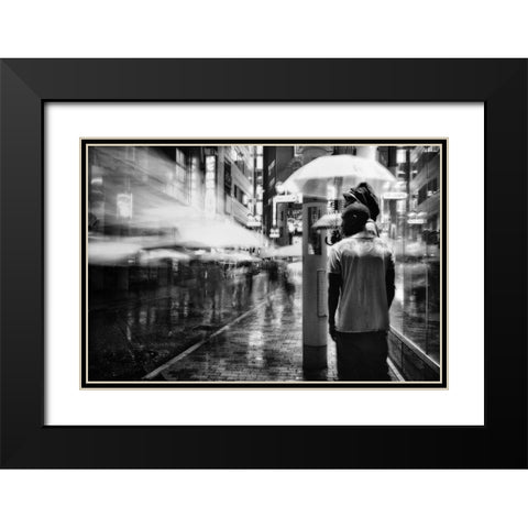 A Night In The Rain Black Modern Wood Framed Art Print with Double Matting by Suzuki, Tatsuo