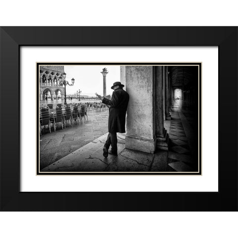 Mister B. Still Reads Newspapers Black Modern Wood Framed Art Print with Double Matting by Schleicher-Schwarz, Roswitha