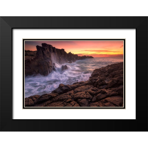 Wall By The Sea Black Modern Wood Framed Art Print with Double Matting by Zhang, Joshua