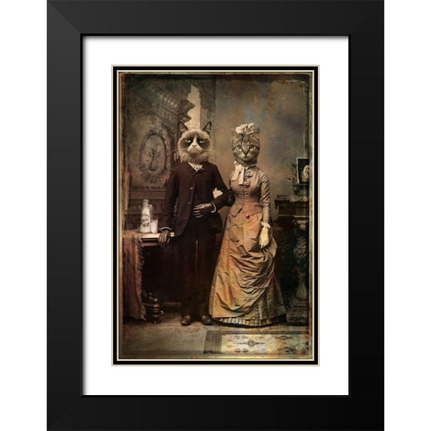 Cat Couple Black Modern Wood Framed Art Print with Double Matting by DDiArte